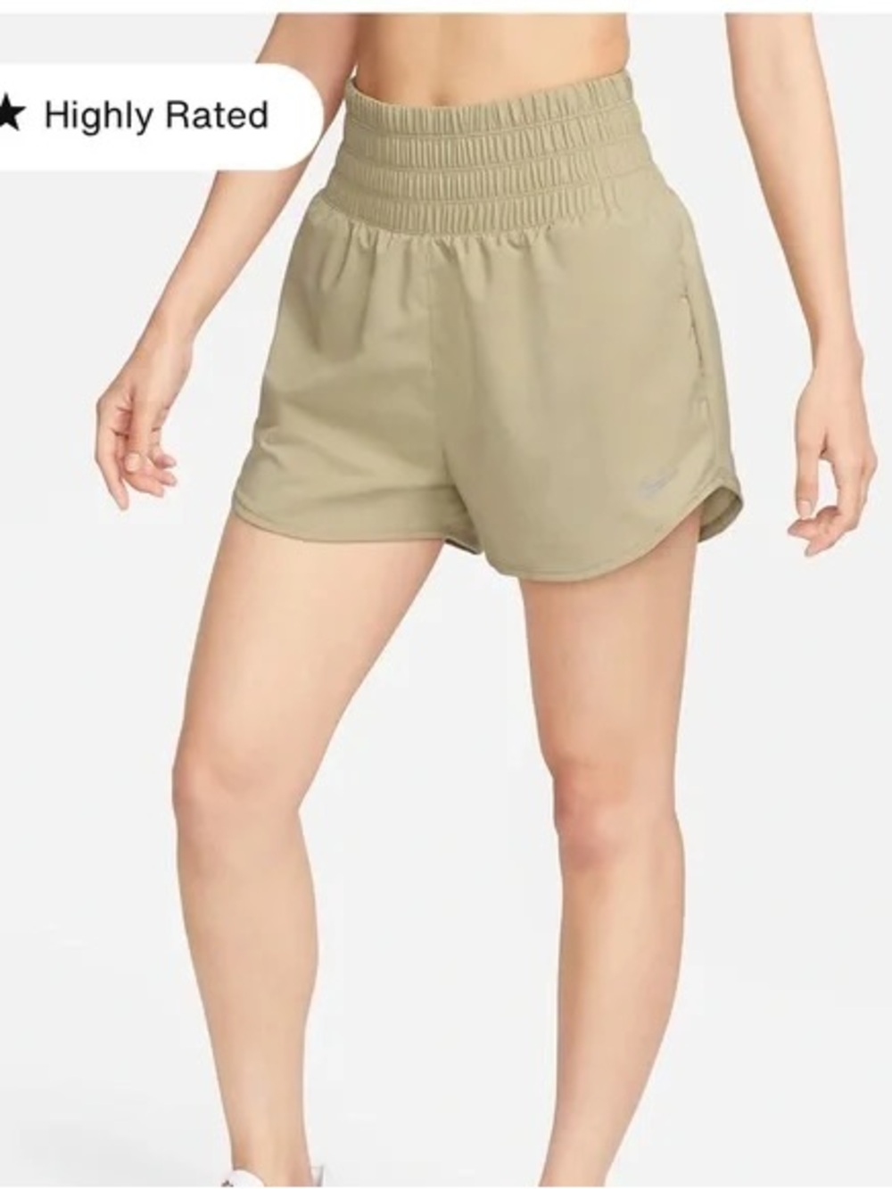 High-Waist Smocked Waistband Women's Shorts - Tan